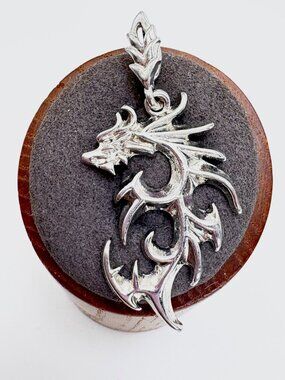 Intricate Dragon Pendant VTG Solid Sterling Silver 925 Size 2" Length